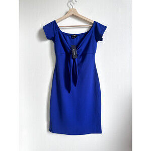 Bebe Women's Off Shoulder Body con Dress front tie In Royal Blue Size 6 $119 USD